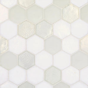 Clean Edge - 1 5/8 Hexagon | Color: Satin Blend | Material: Glass | Finish: Blend | Sold By: Case | Square Foot Per Case: 9.79 | Tile Size: 11.813"x11.938"x0.24" | Commercial: No | Residential: Yes | Floor Rated: Yes | Wet Areas: Yes | AJ-23-1603