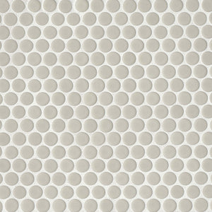 RT Penny | ¾ Penny Round | Color: Off White | Material: Porcelain | Finish: Gloss | Sold By: Case | Square Foot Per Case: 10 | Tile Size: 12"x12"x0.125" | Commercial: Yes | Residential: Yes | Floor Rated: No | Wet Areas: Yes | AJ-23-205