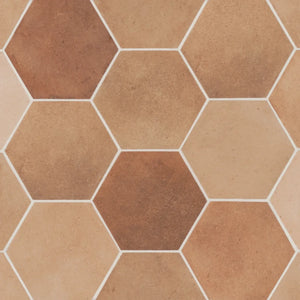 Dion | Hexagon | Color: Cotto | Material: Porcelain | Finish: Matte | Sold By: SQFT | Tile Size: 4"x5"x0.375" | Commercial: Yes | Residential: Yes | Floor Rated: Yes | Wet Areas: Yes | AJ-23-205