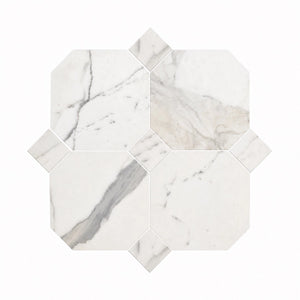 Calacatta | 10x10 | Octogon White | Antiqued with Calacatta Dot