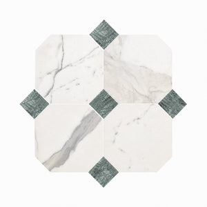 Calacatta | 10x10 | Octogon White | Antiqued with Verde Esme Dot
