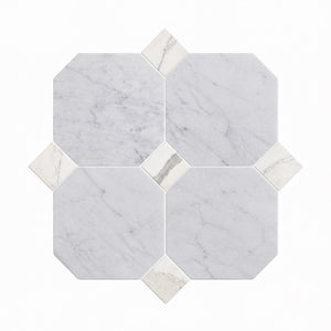 Carrara | 10x10 | Octogon White | Antiqued with Calacatta Dot