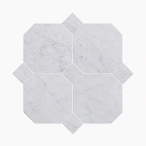 Carrara | 10x10 | Octogon White | Antiqued with Carrara Dot