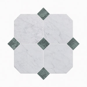 Carrara | 10x10 | Octogon White | Antiqued with Verde Esme Dot