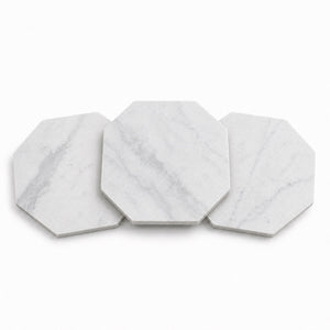 Calacatta | 10x10 | Octogon White | Antiqued with Nero Marquina Dot