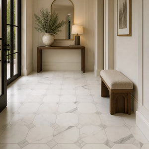 Calacatta | 10x10 | Octogon White | Antiqued with Calacatta Dot