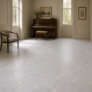 Carrara | 10x10 | Octogon White | Antiqued with Calacatta Dot