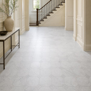 Carrara | 10x10 | Octogon White | Antiqued with Carrara Dot