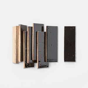 Handcraft Glazed Brick Black Ink | Color: Black | Material: Thin Brick | Finish: Gloss | Sold By: SQFT | Tile Size: 2.5"x8"x0.5" | Commercial: No | Residential: Yes | Floor Rated: Yes | Wet Areas: Yes | AJ-23-1301
