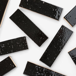 Handcraft Glazed Brick Black Ink | Color: Black | Material: Thin Brick | Finish: Gloss | Sold By: SQFT | Tile Size: 2.5"x8"x0.5" | Commercial: No | Residential: Yes | Floor Rated: Yes | Wet Areas: Yes | AJ-23-1301