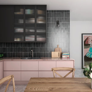 Artisan | Color: Black | Material: Ceramic | Finish: Matte | Sold By: Case | Square Foot Per Case: 5.38 | Tile Size: 2.5"x8"x0.375" | Commercial: No | Residential: Yes | Floor Rated: No | Wet Areas: Yes | AJ-23-