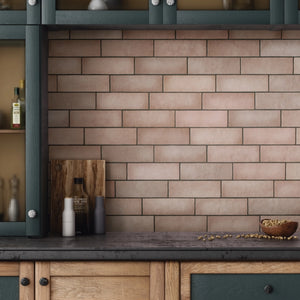 Artisan | Color: Pink | Material: Ceramic | Finish: Matte | Sold By: Case | Square Foot Per Case: 5.38 | Tile Size: 2.5"x8"x0.375" | Commercial: No | Residential: Yes | Floor Rated: No | Wet Areas: Yes | AJ-23-