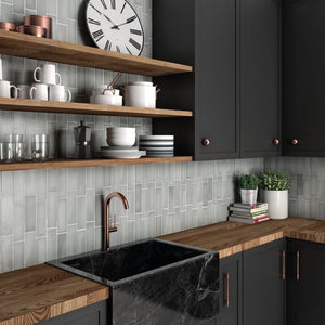Artisan | Color: Grey | Material: Ceramic | Finish: Matte | Sold By: Case | Square Foot Per Case: 5.38 | Tile Size: 2.5"x8"x0.375" | Commercial: No | Residential: Yes | Floor Rated: No | Wet Areas: Yes | AJ-23-