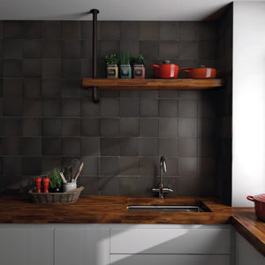 Artisan | Color: Black | Material: Ceramic | Finish: Matte | Sold By: Case | Square Foot Per Case: 10.76 | Tile Size: 5"x5"x0.375" | Commercial: No | Residential: Yes | Floor Rated: No | Wet Areas: Yes | AJ-23-