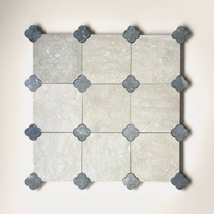 Dunya | 8x8 | Fleur Seagrass Octagon w/ Taurus Insert | Tumbled | Color: Seagrass | Material: Stone | Finish: Matte | Sold By: Case | Square Foot Per Case: 5.37 | Includes: 12 Octagons (8"x8") + 12 Taurus Inserts (2.7"x2.7") Per Case | Tile Size: 8"x8"x0.39" | Commercial: Yes | Residential: Yes | Floor Rated: Yes | Wet Areas: Yes