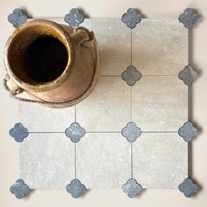 Dunya | 8x8 | Fleur Seagrass Octagon w/ Taurus Insert | Tumbled | Color: Seagrass | Material: Stone | Finish: Matte | Sold By: Case | Square Foot Per Case: 5.37 | Includes: 12 Octagons (8"x8") + 12 Taurus Inserts (2.7"x2.7") Per Case | Tile Size: 8"x8"x0.39" | Commercial: Yes | Residential: Yes | Floor Rated: Yes | Wet Areas: Yes