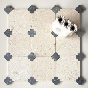 Dunya | 8x8 | Fleur Fossil Octagon w/ Taurus Insert | Tumbled | Color: Fossil | Material: Stone | Finish: Matte | Sold By: Case | Square Foot Per Case: 5.37 | Includes: 12 Octagons (8"x8") + 12 Taurus Inserts (2.7"x2.7") Per Case | Tile Size: 8"x8"x0.39" | Commercial: Yes | Residential: Yes | Floor Rated: Yes | Wet Areas: Yes