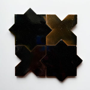 Tierra-Star & Cross | Color: Oscuro | Material: Ceramic | Finish: Gloss | Sold By: Case | Square Foot Per Case: 10.76 | Tile Size: 4"x4"x0.472" | Commercial: Yes | Residential: Yes | Floor Rated: Yes | Wet Areas: Yes | AJ-23-3337-EZTIERSTX ESTRELLA-Oscuro