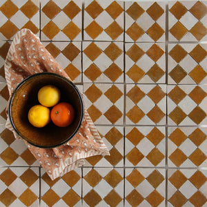 Zellige Mosaic - Tavira | Color: Manuka/Oat | Material: Ceramic | Finish: Gloss | Sold By: Case | Square Foot Per Case: 5.38 | Tile Size: 4"x4"x0.472" | Commercial: Yes | Residential: Yes | Floor Rated: Yes | Wet Areas: Yes | AJ-23-3337-EZR0225-25-39