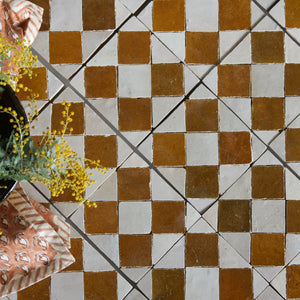 Zellige Mosaic - Tavira | Color: Manuka/Oat | Material: Ceramic | Finish: Gloss | Sold By: Case | Square Foot Per Case: 5.38 | Tile Size: 4"x4"x0.472" | Commercial: Yes | Residential: Yes | Floor Rated: Yes | Wet Areas: Yes | AJ-23-3337-EZR0225-25-39