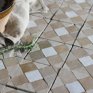 Zellige Mosaic - Tavira | Color: Oat/Latte/Snow | Material: Ceramic | Finish: Gloss | Sold By: Case | Square Foot Per Case: 5.38 | Tile Size: 4"x4"x0.472" | Commercial: Yes | Residential: Yes | Floor Rated: Yes | Wet Areas: Yes | AJ-23-3337-EZR0225-39-05-01