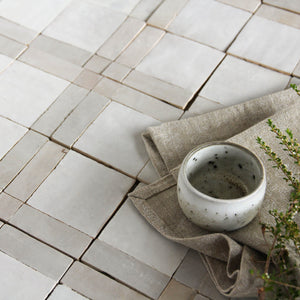 Zellige Mosaic - Palacio | Color: Snow/Dust | Material: Ceramic | Finish: Gloss | Sold By: Case | Square Foot Per Case: 5.38 | Tile Size: 4"x4"x0.472" | Commercial: Yes | Residential: Yes | Floor Rated: Yes | Wet Areas: Yes | AJ-23-3337-EZR0226-01-02