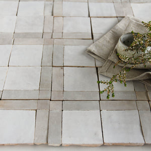 Zellige Mosaic - Palacio | Color: Snow/Dust | Material: Ceramic | Finish: Gloss | Sold By: Case | Square Foot Per Case: 5.38 | Tile Size: 4"x4"x0.472" | Commercial: Yes | Residential: Yes | Floor Rated: Yes | Wet Areas: Yes | AJ-23-3337-EZR0226-01-02