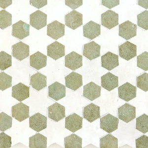 Zellige Mosaic - Senda | Color: Avocado/Snow | Material: Ceramic | Finish: Gloss | Sold By: Case | Square Foot Per Case: 8.40 | Tile Size: 11.8"x10.5"x0.472" | Commercial: Yes | Residential: Yes | Floor Rated: Yes | Wet Areas: Yes | AJ-23-3337-EZR0196-06-01