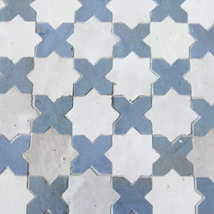 Zellige Mosaic - Star/Cross | Color: Snow Star/Blue Grass Cross | Material: Ceramic | Finish: Gloss | Sold By: Case | Square Foot Per Case: 10.98 | Tile Size: 12"x12"x0.472" | Commercial: Yes | Residential: Yes | Floor Rated: Yes | Wet Areas: Yes | AJ-23-3337-EZR0192-01-03