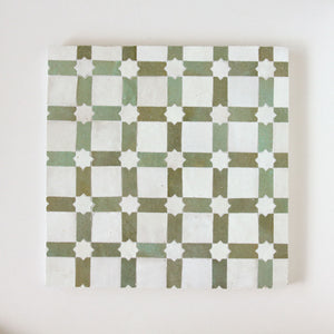 Zellige Mosaic - Estela | Color: Avocado/Snow | Material: Ceramic | Finish: Gloss | Sold By: Case | Square Foot Per Case: 10.98 | Tile Size: 12"x12"x0.472" | Commercial: Yes | Residential: Yes | Floor Rated: Yes | Wet Areas: Yes | AJ-23-3337-EZR0189-06-01