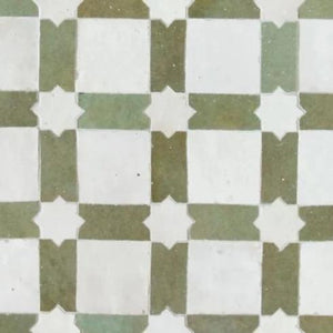 Zellige Mosaic - Estela | Color: Avocado/Snow | Material: Ceramic | Finish: Gloss | Sold By: Case | Square Foot Per Case: 10.98 | Tile Size: 12"x12"x0.472" | Commercial: Yes | Residential: Yes | Floor Rated: Yes | Wet Areas: Yes | AJ-23-3337-EZR0189-06-01