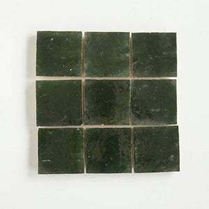 Zellige | Color: Dark Green | Material: Ceramic | Finish: Gloss | Sold By: Case | Square Foot Per Case: 10.76 | Tile Size: 4"x4"x0.787" | Commercial: Yes | Residential: Yes | Floor Rated: Yes | Wet Areas: Yes | AJ-23-3337-EZR1010-19