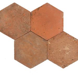 Antiqued Terra Cotta Hex | Color: Terra Cotta | Material: Ceramic | Finish: Natural | Sold By: SQFT | Tile Size: 6.5"x6.5"x1" | Commercial: Yes | Residential: Yes | Floor Rated: Yes | Wet Areas: Yes | AJ-24-0809