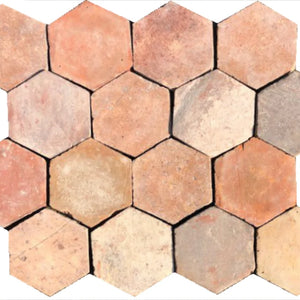 Antiqued Terra Cotta Hex | Color: Terra Cotta | Material: Ceramic | Finish: Natural | Sold By: SQFT | Tile Size: 6.5"x6.5"x1" | Commercial: Yes | Residential: Yes | Floor Rated: Yes | Wet Areas: Yes | AJ-24-0809