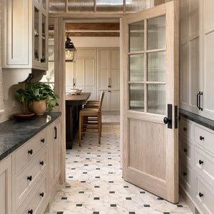 Calacatta | 10x10 | Octogon White | Antiqued with Rosso Levanto Dot