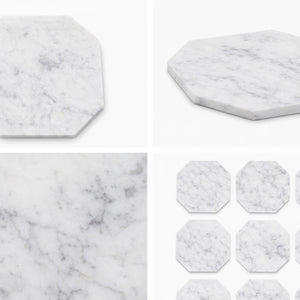 Carrara | 10x10 | Octogon White | Antiqued with Nero Marquina Dot
