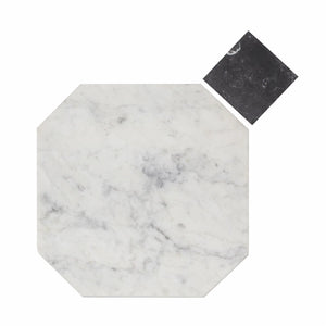 Carrara | 10x10 | Octogon White | Antiqued with Nero Marquina Dot