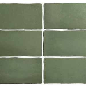 Artisan | Color: Dark Green | Material: Ceramic | Finish: Matte | Sold By: Case | Square Foot Per Case: 5.38 | Tile Size: 2.5"x8"x0.375" | Commercial: No | Residential: Yes | Floor Rated: No | Wet Areas: Yes | AJ-23-