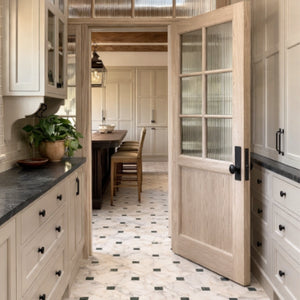 Calacatta | 10x10 | Octogon White | Antiqued with Nero Marquina Dot