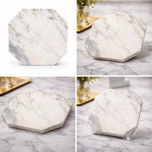 Calacatta | 10x10 | Octogon White | Antiqued with Rosso Levanto Dot