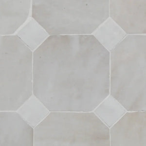 Zellige Mosaic - Octagon w Dot | Color: Dust/Snow Dot | Material: Ceramic | Finish: Matte | Sold By: Case | Square Foot Per Case: 5.17 | Tile Size: 11.812"x11.812"x0.787" | Usage: Commercial: Yes | Residential: Yes | Floor Rated: Yes | Wet Areas: Yes