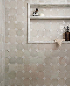 Zellige Mosaic - Octagon w Dot | 11.812x11.812 | Dust/Snow Dot