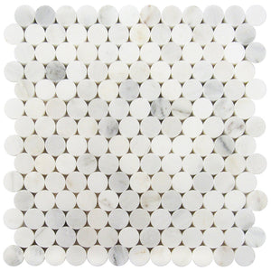 Contessa Bianco | 3/4 Penny Round Mosaic | Color: White/Light Grey | Material: Marble | Finish: Polished | Sold By: Piece | Tile Size: 12"x12"x0.375" | Commercial: Yes | Residential: Yes | Floor Rated: Yes | Wet Areas: No | AJ-23-1920