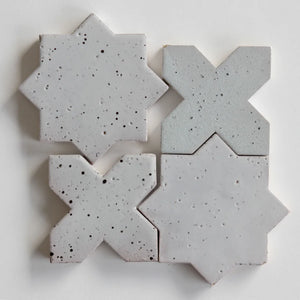 Tierra-Star & Cross | Color: Nieve Punto | Material: Ceramic | Finish: Gloss | Sold By: CASE | Square Foot Per Case: 10.76 | Tile Size: 4"x4"x0.433" | Commercial: Yes | Residential: Yes | Floor Rated: Yes | Wet Areas: Yes | AJ-23-3337-EZTIERSTX ESTRELLA-Nieve Punto-Star & Cross