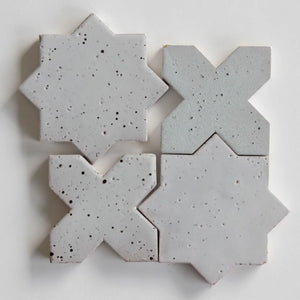 Tierra-Star & Cross | Color: Nieve Punto | Material: Ceramic | Finish: Gloss | Sold By: CASE | Square Foot Per Case: 10.76 | Tile Size: 4"x4"x0.433" | Commercial: Yes | Residential: Yes | Floor Rated: Yes | Wet Areas: Yes | AJ-23-3337-EZTIERSTX ESTRELLA-Nieve Punto-Star & Cross