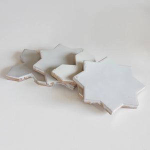 Tierra-Star & Cross | Color: Nieve | Material: Ceramic | Finish: Gloss | Sold By: CASE | Square Foot Per Case: 10.76 | Tile Size: 4"x4"x0.433" | Commercial: Yes | Residential: Yes | Floor Rated: Yes | Wet Areas: Yes | AJ-23-3337-EZTIERSTX ESTRELLA-Nieve-Star & Cross