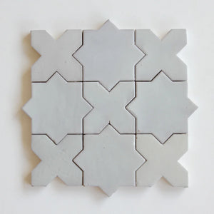 Tierra-Star & Cross | Color: Nieve | Material: Ceramic | Finish: Gloss | Sold By: CASE | Square Foot Per Case: 10.76 | Tile Size: 4"x4"x0.433" | Commercial: Yes | Residential: Yes | Floor Rated: Yes | Wet Areas: Yes | AJ-23-3337-EZTIERSTX ESTRELLA-Nieve-Star & Cross