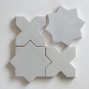 Tierra-Star & Cross | Color: Nieve | Material: Ceramic | Finish: Gloss | Sold By: CASE | Square Foot Per Case: 10.76 | Tile Size: 4"x4"x0.433" | Commercial: Yes | Residential: Yes | Floor Rated: Yes | Wet Areas: Yes | AJ-23-3337-EZTIERSTX ESTRELLA-Nieve-Star & Cross