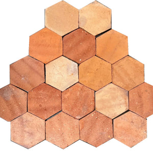 Vintage Terra Cotta Hex | Color: Terra Cotta | Material: Ceramic | Finish: Natural | Sold By: SQFT | Tile Size: 6"x6.875"x0.625" | Commercial: Yes | Residential: Yes | Floor Rated: Yes | Wet Areas: Yes | AJ-24-0809