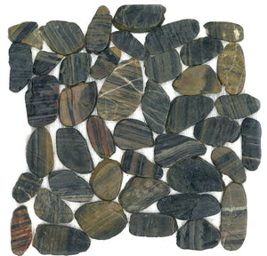 Riverstone | Color: Tiger Eye | Material: Pebble | Finish: Polished | Sold By: SQFT | Tile Size: 12"x12"x0.375" | Commercial: Yes | Residential: Yes | Floor Rated: No | Wet Areas: Yes | AJ-23-1403